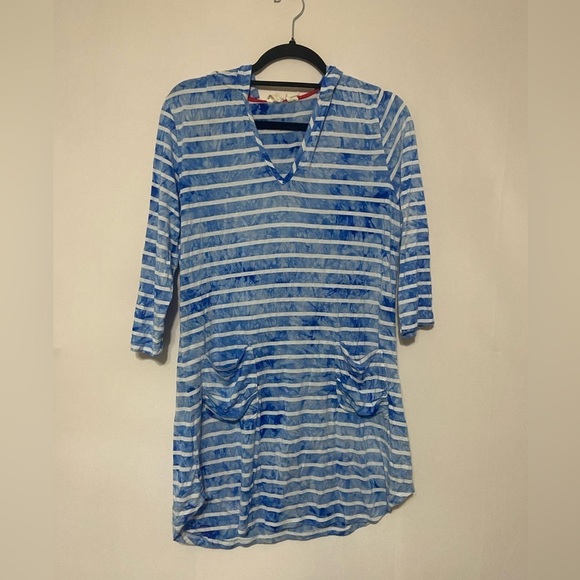Akini EUC blue/white striped burnout hooded swim cover up size M - Picture 1 of 5